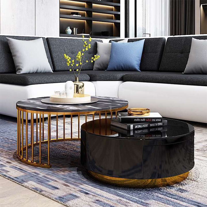 Bộ bàn sofa inox màu vàng đen mặt đá nhập khẩu HFC-BSF811-Đen cao ...